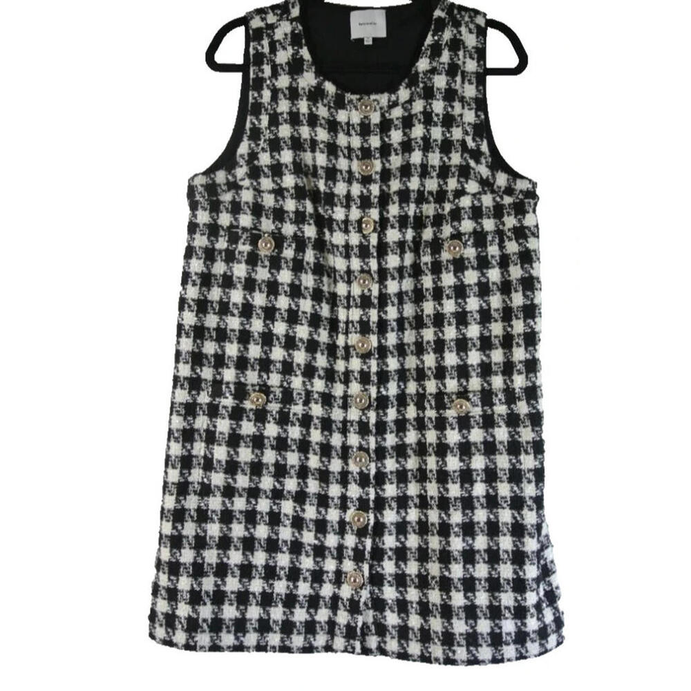 NEW, Reformation Tropez Tweed Shift Dress Black Check Size 10 #MD1357 - Picture 1 of 8